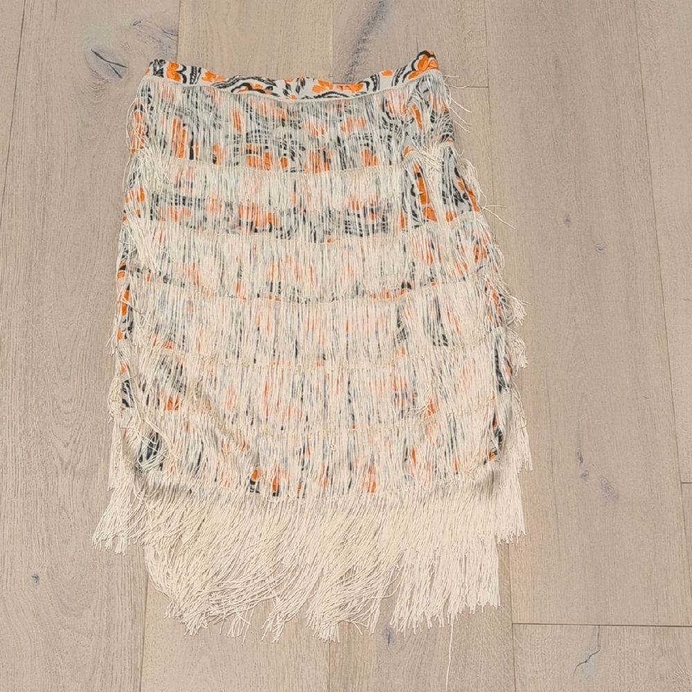 Anthropologie Fringe Midi Skirt in Cream and Orange